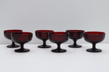 catalog photo of vintage Anchor Hocking Royal Ruby red sherbet dishes or low champagne glasses, shaped stems