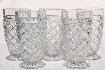 catalog photo of vintage Anchor Hocking Waterford waffle pattern glass drinking glasses, footed tumblers