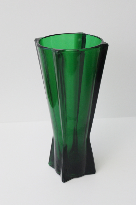 photo of vintage Anchor Hocking art deco rocket shape vase forest green glass, mid-century mod #1