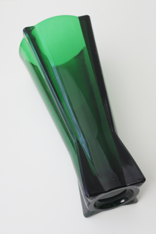 photo of vintage Anchor Hocking art deco rocket shape vase forest green glass, mid-century mod #2