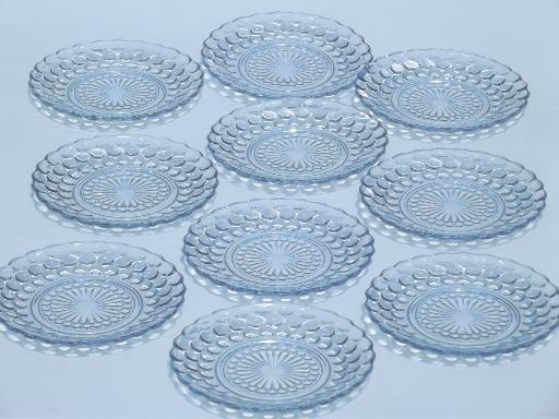 photo of vintage Anchor Hocking blue bubble glass cake / dessert plates set of 10 #1