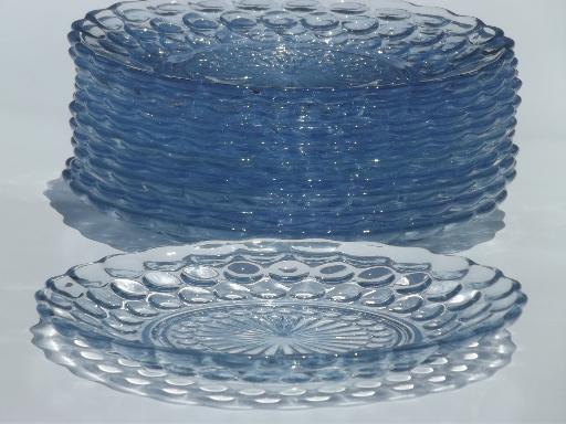 photo of vintage Anchor Hocking blue bubble glass cake / dessert plates set of 10 #2