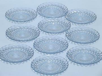 catalog photo of vintage Anchor Hocking blue bubble glass cake / dessert plates set of 10