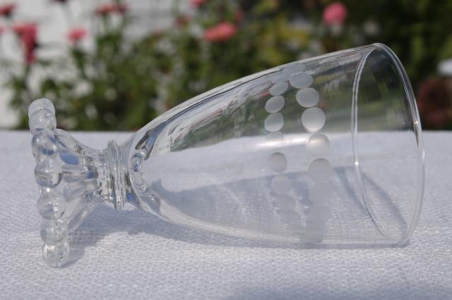 photo of vintage Anchor Hocking boopie bead edge footed tumblers, wine or water glasses w/ etched dots #4