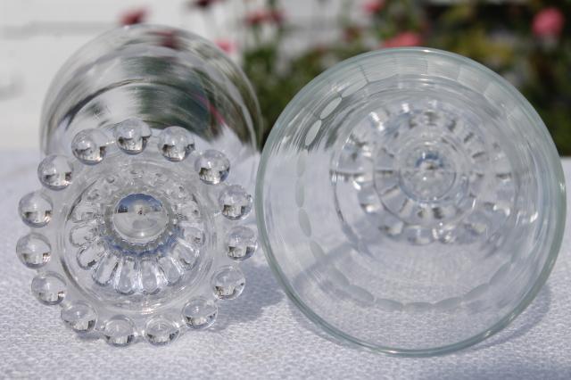 photo of vintage Anchor Hocking boopie bead edge footed tumblers, wine or water glasses w/ etched dots #5