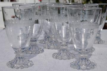 catalog photo of vintage Anchor Hocking boopie bead edge footed tumblers, wine or water glasses w/ etched dots