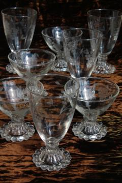 catalog photo of vintage Anchor Hocking boopie bubble foot tumblers & sherbets w/ cut grapes