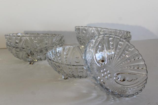 photo of vintage Anchor Hocking bubble burple pattern glass dessert bowls, crystal clear glass #2