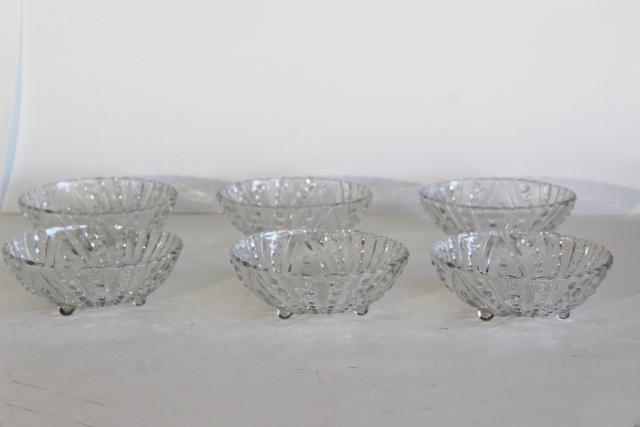 photo of vintage Anchor Hocking bubble burple pattern glass dessert bowls, crystal clear glass #4