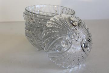 catalog photo of vintage Anchor Hocking bubble burple pattern glass dessert bowls, crystal clear glass