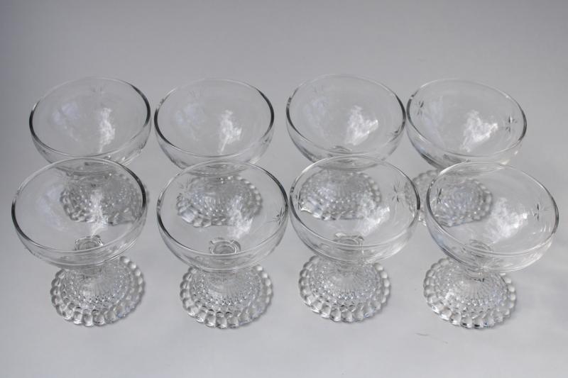 photo of vintage Anchor Hocking bubble foot glass champagne glasses, etched star of Bethlehem #4