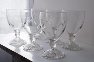 catalog photo of vintage Anchor Hocking bubble foot glass water wine glasses, etched star of Bethlehem