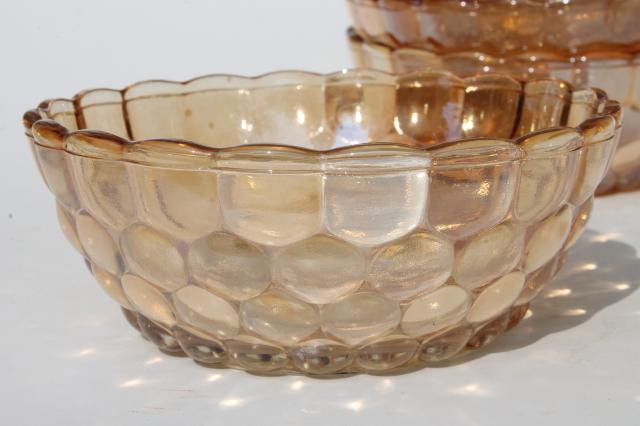 photo of vintage Anchor Hocking bubble glass bowls set, iridescent marigold luster #7