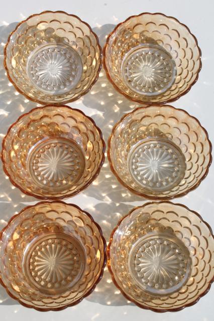photo of vintage Anchor Hocking bubble glass bowls set, iridescent marigold luster #8