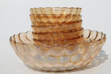 catalog photo of vintage Anchor Hocking bubble glass bowls set, iridescent marigold luster