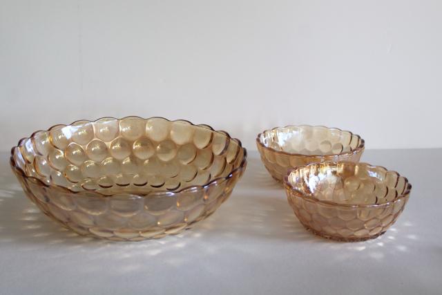 photo of vintage Anchor Hocking bubble pattern berry bowls, copper tint iridescent peach luster #1