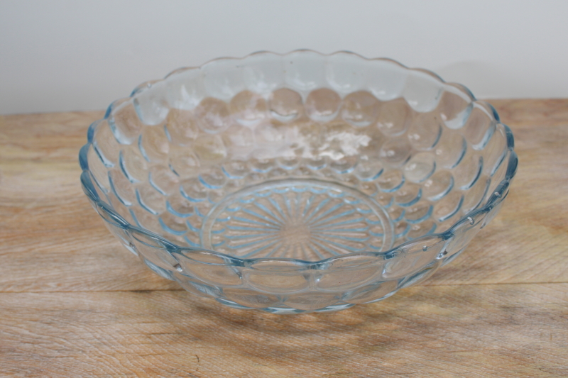 photo of vintage Anchor Hocking bubble pattern bowl, pale blue sapphire depression glass #1