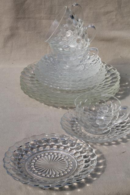 photo of vintage Anchor Hocking bubble pattern clear depression glass dinnerware set for 4 #1