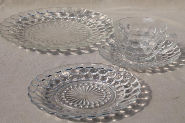 photo of vintage Anchor Hocking bubble pattern clear depression glass dinnerware set for 4 #3