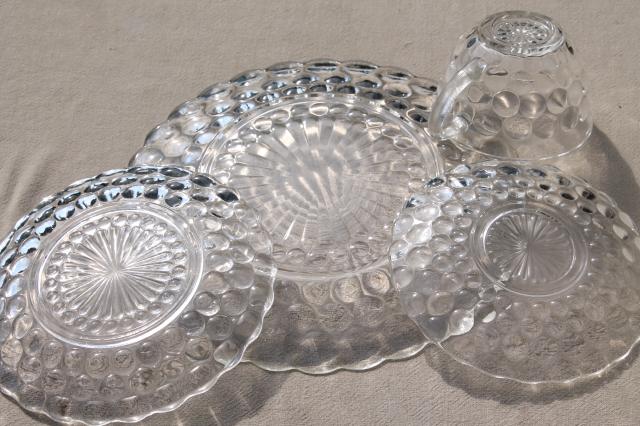 photo of vintage Anchor Hocking bubble pattern clear depression glass dinnerware set for 4 #6