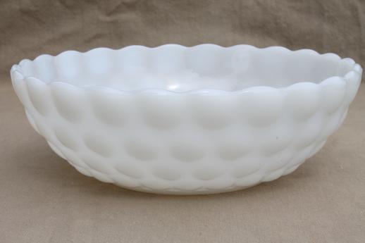 photo of vintage Anchor Hocking bubble pattern milk glass bowls, salad / serving bowl set #2