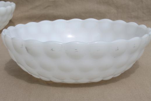 photo of vintage Anchor Hocking bubble pattern milk glass bowls, salad / serving bowl set #3