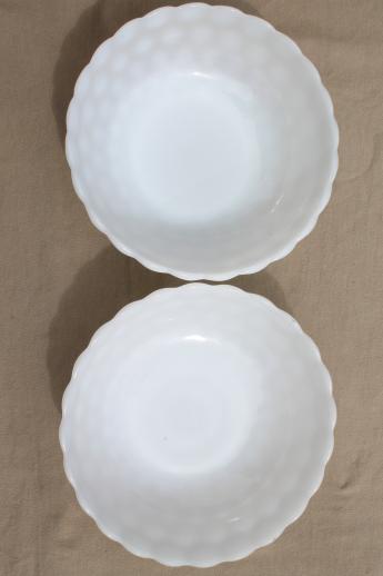 photo of vintage Anchor Hocking bubble pattern milk glass bowls, salad / serving bowl set #5