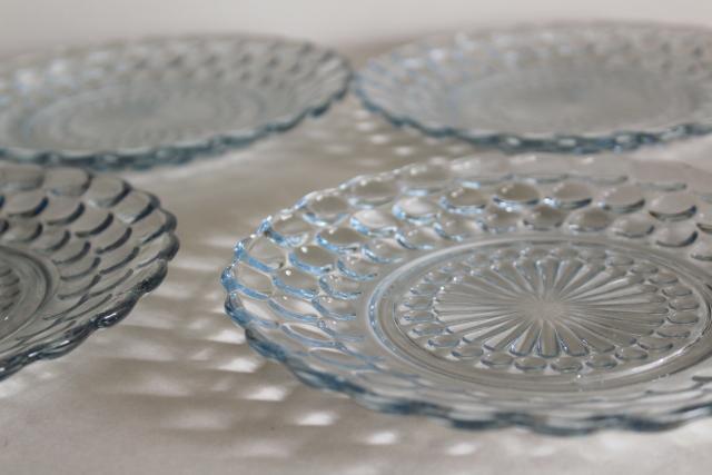 photo of vintage Anchor Hocking bubble pattern plates, sapphire blue depression glass #2