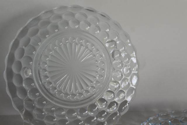 photo of vintage Anchor Hocking bubble pattern plates, sapphire blue depression glass #4