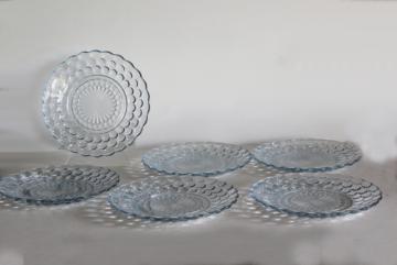 vintage Anchor Hocking bubble pattern plates, sapphire blue depression glass