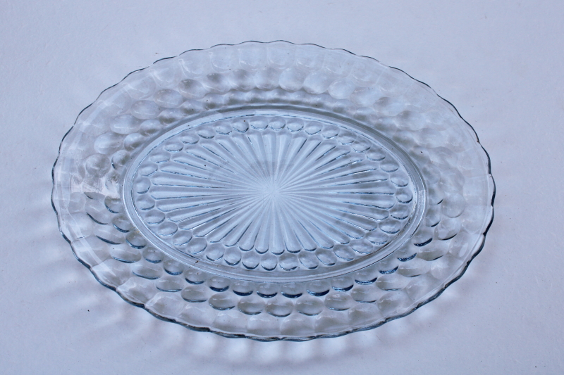 photo of vintage Anchor Hocking bubble pattern platter, pale blue sapphire depression glass #1