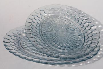 catalog photo of vintage Anchor Hocking bubble pattern platters, sapphire blue depression glass