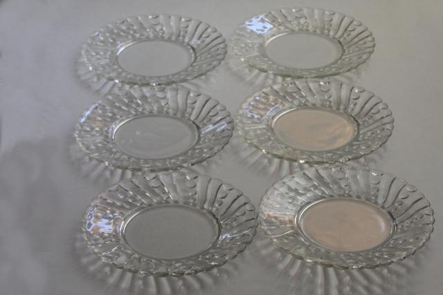 photo of vintage Anchor Hocking burple bubble spiral band pressed glass salad plates set #2