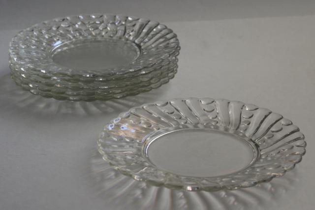 photo of vintage Anchor Hocking burple bubble spiral band pressed glass salad plates set #3
