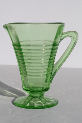 photo of vintage Anchor Hocking circle green depression glass cream pitcher & sugar bowl  #2