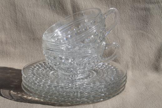 photo of vintage Anchor Hocking clear depression glass hobnail pattern cups & saucer plates #2