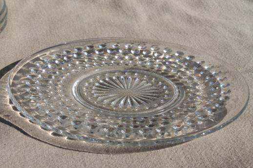 photo of vintage Anchor Hocking clear depression glass hobnail pattern cups & saucer plates #4