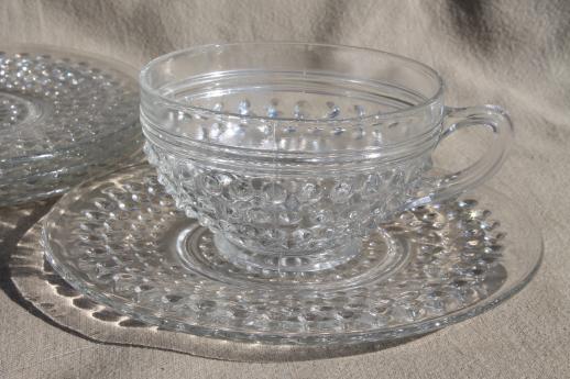 photo of vintage Anchor Hocking clear depression glass hobnail pattern cups & saucer plates #5