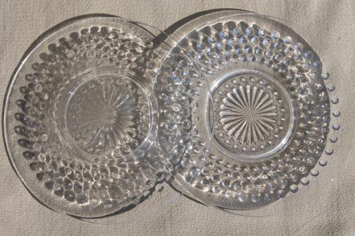 photo of vintage Anchor Hocking clear depression glass hobnail pattern cups & saucer plates #6