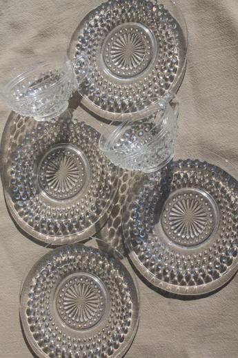 photo of vintage Anchor Hocking clear depression glass hobnail pattern cups & saucer plates #8