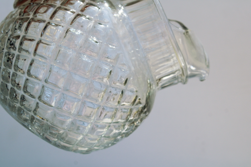 photo of vintage Anchor Hocking clear glass pitchers, large & small ball pitcher Waterford waffle pattern glass #6