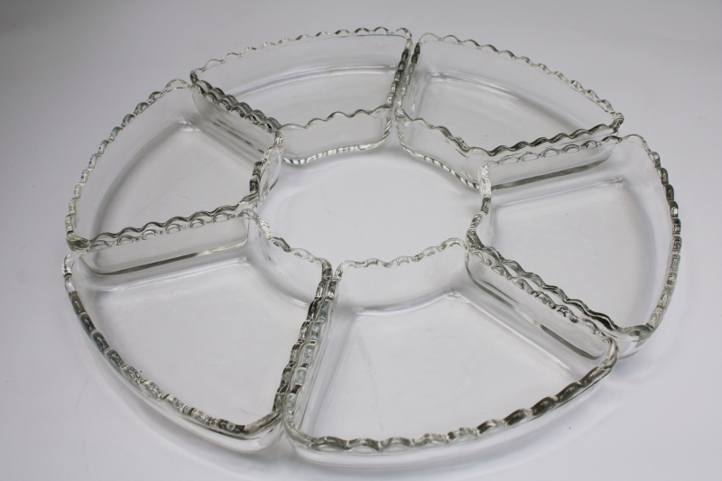 photo of vintage Anchor Hocking clear glass relish tray insert dishes, 6 part set for server / tray #1