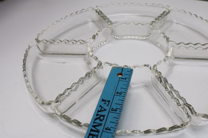 photo of vintage Anchor Hocking clear glass relish tray insert dishes, 6 part set for server / tray #5