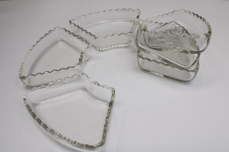 photo of vintage Anchor Hocking clear glass relish tray insert dishes, 6 part set for server / tray #6