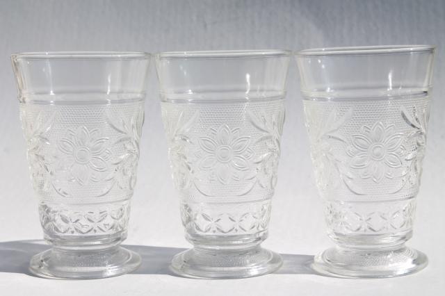 photo of vintage Anchor Hocking clear sandwich glass daisy flower footed tumblers #1