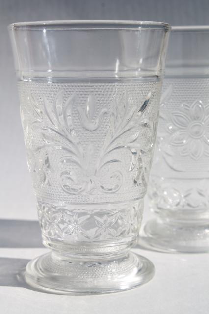 photo of vintage Anchor Hocking clear sandwich glass daisy flower footed tumblers #3