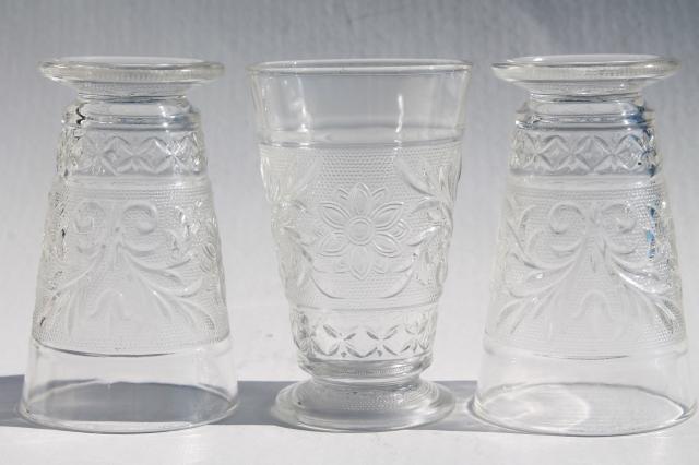 photo of vintage Anchor Hocking clear sandwich glass daisy flower footed tumblers #5