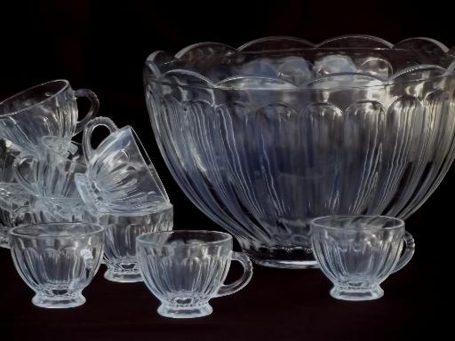 photo of vintage Anchor Hocking colonial panel paneled glass punch set, bowl & cups #1