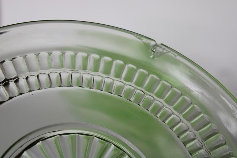 photo of vintage Anchor Hocking depression glass cups & saucers Roulette vaseline green uranium glass #3