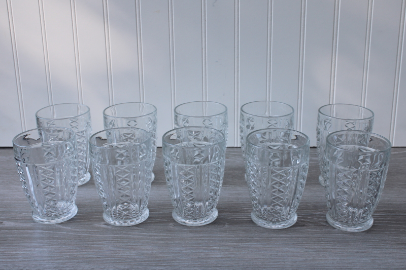 photo of vintage Anchor Hocking diamond clear pattern tumblers, jelly jar drinking glasses #1